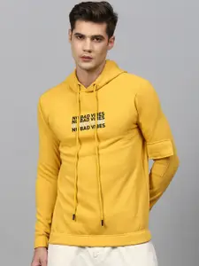 Campus Sutra Men Yellow Printed Hooded Sweatshirt