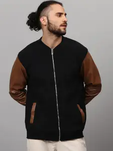 Campus Sutra Men Black Brown Colourblocked Windcheater Bomber Jacket