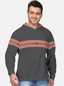 BULLMER Men Charcoal Grey Printed Hooded Sweatshirt