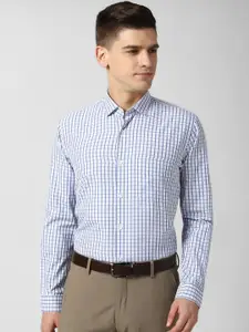 Peter England Men Blue Gingham Checks Opaque Checked Formal Shirt