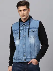 Campus Sutra Men Blue Washed Windcheater Outdoor Denim Jacket