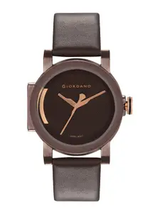 GIORDANO GIORDANO Men Brown Brass Dial & Brown Leather Straps Analogue Watch - GD-4063-03