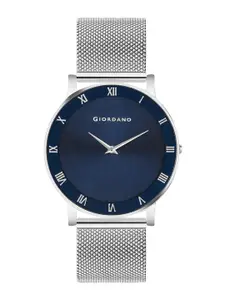 GIORDANO Men Blue Brass Dial & Silver Toned Bracelet Style Straps Analogue Watch GD4059-33