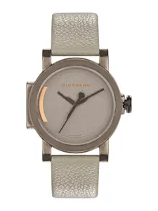GIORDANO Men Grey Brass Dial & Grey Leather Straps Analogue Watch GD-4063-04