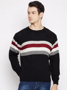 Duke Men Black & White Striped Pullover