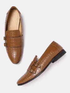 Carlton London Men Brown Croc Textured Slip-Ons