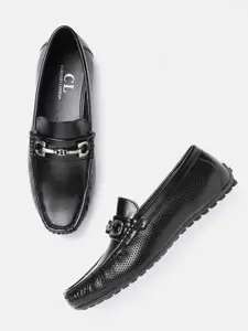 Carlton London Men Black Perforated Driving Shoes