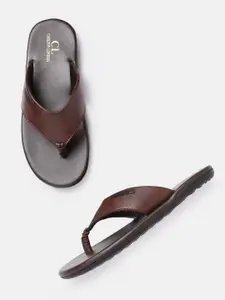 Carlton London Men Brown Solid Comfort Sandals