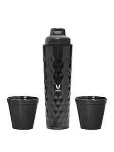 Vaya Black Solid Stainless Steel Water Bottle with 2 Cups