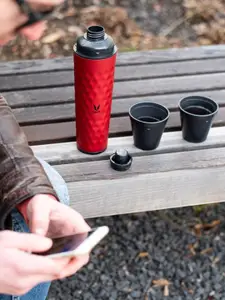 Vaya Unisex Set of 1 With 2 Cup Red & Black Solid Water Bottle