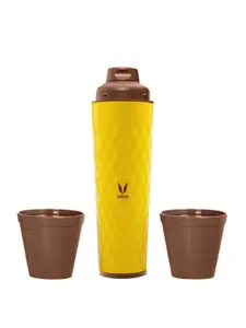 Vaya Yellow & Brown Solid Water Bottle with Gulper Lid & 2 Cups