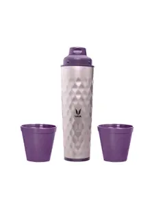 Vaya Purple Solid Stainless Steel Vacuum Insulated Bottle Gulper Lid & 2 Cups 600Ml