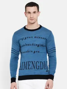 Duke Men Blue & Black Typography Printed Pullover Sweaters