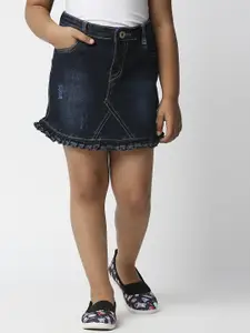 High Star Girls Blue Solid Denim A-line Mini Skirt