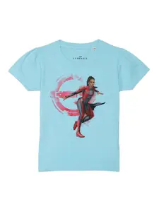 Marvel by Wear Your Mind Girls Blue Eternal Printed Puff Sleeves Pure Cotton T-shirt