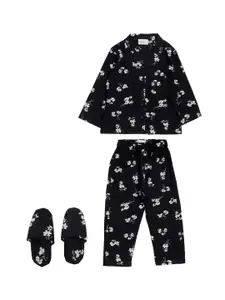 PICCOLO Girls Navy Blue & White Printed Night suit