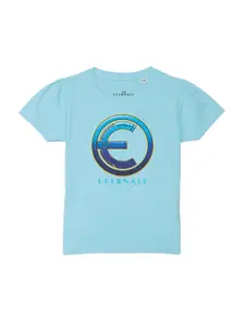 Marvel by Wear Your Mind Girls Blue Eternal Printed Pure Cotton T-shirt