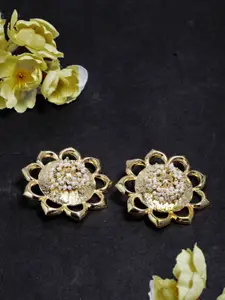 DIVA WALK Gold-Toned Pearl Beaded Floral Studs Earrings