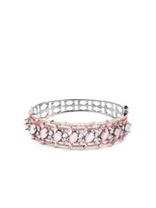 ODETTE Women Silver-Toned & Pink Bangle-Style Bracelet