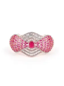 ODETTE Women Pink & White Stone Studded Bangle Style Bracelet