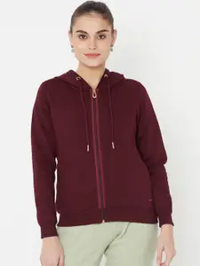 METTLE Women Maroon Hooded Sweatshirt