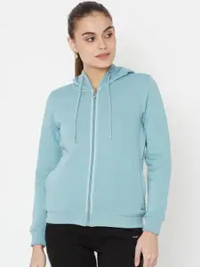 METTLE Women Green Hooded Sweatshirt