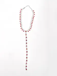 ODETTE Silver-Toned & Red Rhinestones Necklace