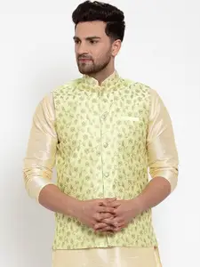 KRAFT INDIA Men Lime Green & Gold-Toned Embroidered Nehru Jacket