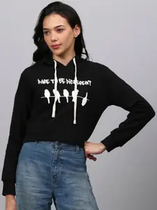 Campus Sutra Women Black Hooded Sweatshirt