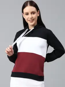 Campus Sutra Women Multicoloured Colourblocked Hooded Sweatshirt