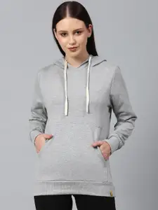 Campus Sutra Women Grey Solid Hooded Sweatshirt