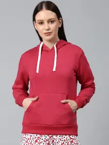 Campus Sutra Women Maroon Cotton Hooded Sweatshirt