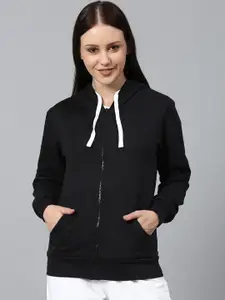 Campus Sutra Women Black Hooded Sweatshirt