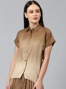 Campus Sutra Women Brown & Beige Ombre Classic Opaque Cotton Casual Shirt