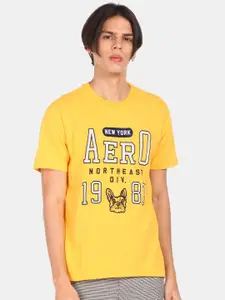 Aeropostale Men Yellow Typography Printed T-shirt