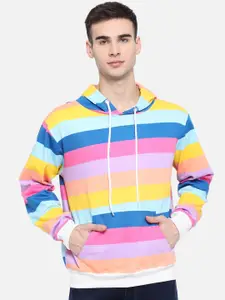 The Dry State Men Multicoloured Striped Hooded Sweatshirt