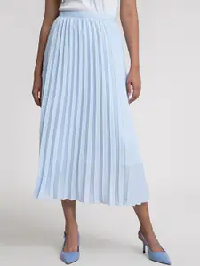 FableStreet Women Blue Solid Accordion Pleated A-Line Skirt