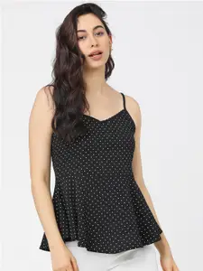 Tokyo Talkies Black & White Polka Dots Printed Peplum Top