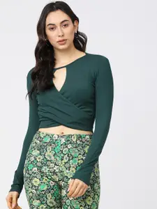 Tokyo Talkies Green Keyhole Neck Wrap Crop Top