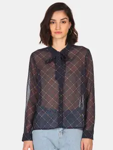 Flying Machine Blue Checked Shirt Style Top