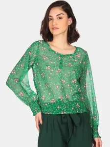 Flying Machine Green Floral Blouson Top