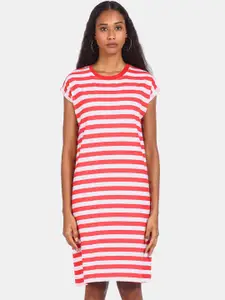 Flying Machine Red Striped T-shirt Dress