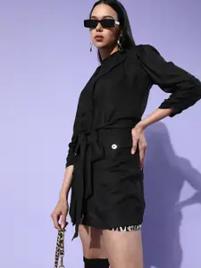 ANI Women Stylish Black Solid Polyviscose Blazer