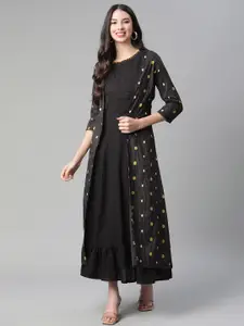 Rangriti Black Layered Ethnic Style Cotton A-Line Maxi Dress