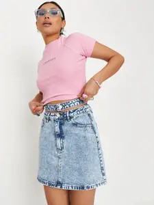 Missguided Women Blue Washed Denim A-Line Skirt