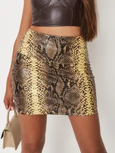 Missguided Yellow & Black Animal Printed Party Straight Mini Skirt
