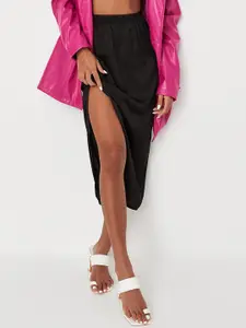 Missguided Women Black Solid A-line Midi Skirt