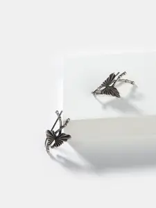 SHAYA Silver-Toned Contemporary Studs Earrings