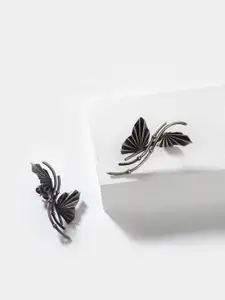 SHAYA Silver-Toned Contemporary Drop Earrings