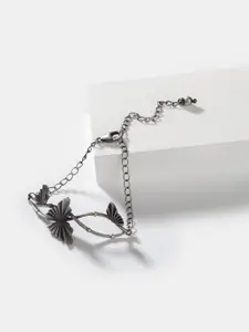 SHAYA Women Silver-Toned & Black Silver Cuff Bracelet